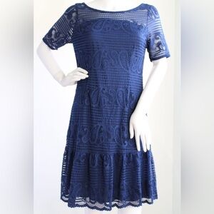 New! Latin Quarters Lace Stretch Cocktail V-Back Women’s Navy Short Dress Size M